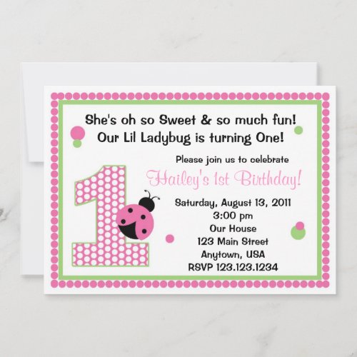 Sweet Ladybug First Birthday Invitation