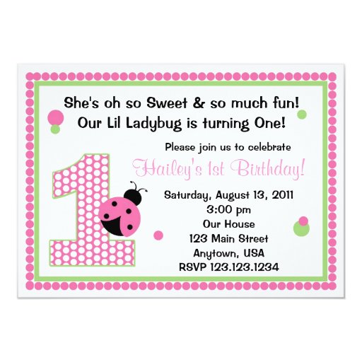 Ladybug First Birthday Party Invitations 7