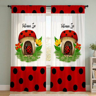 Sweet Ladybug Friend Sheer Curtains Pair