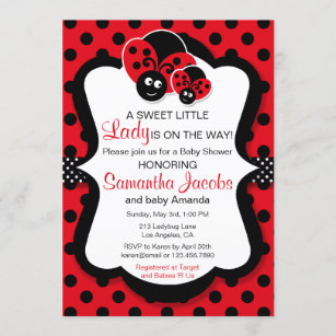 Custom Printable Baby Shower invitation Lady Bug Little Lady Black Polka Dots