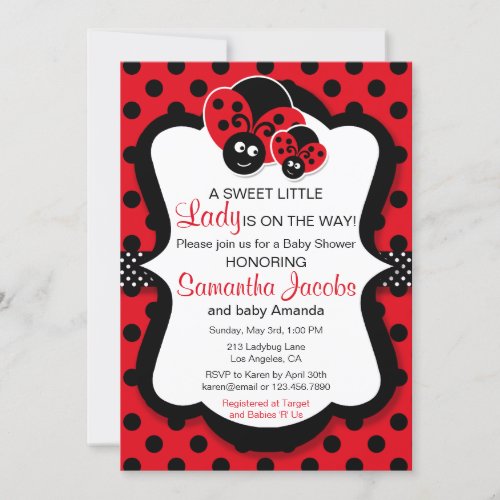 Sweet Ladybug Girl Baby Shower Invitation