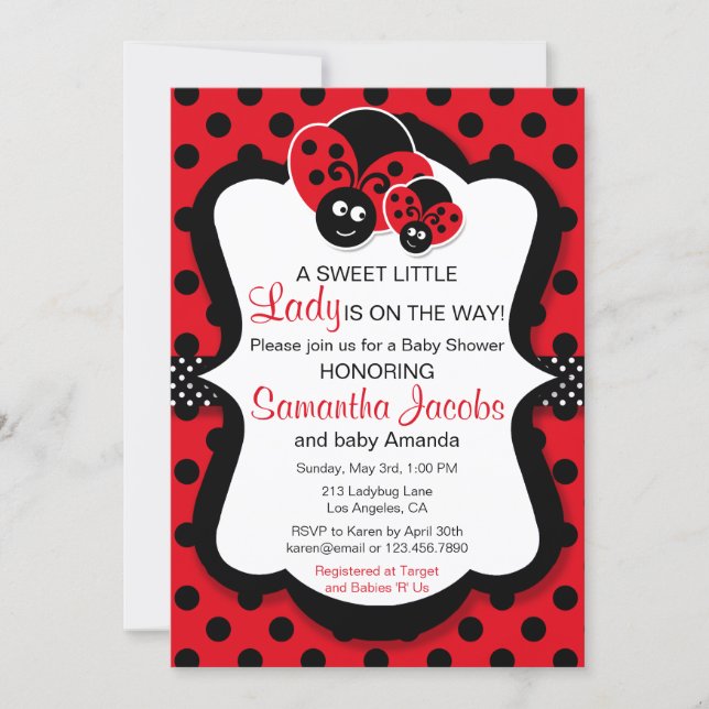 Sweet Ladybug Girl Baby Shower Invitation (Front)