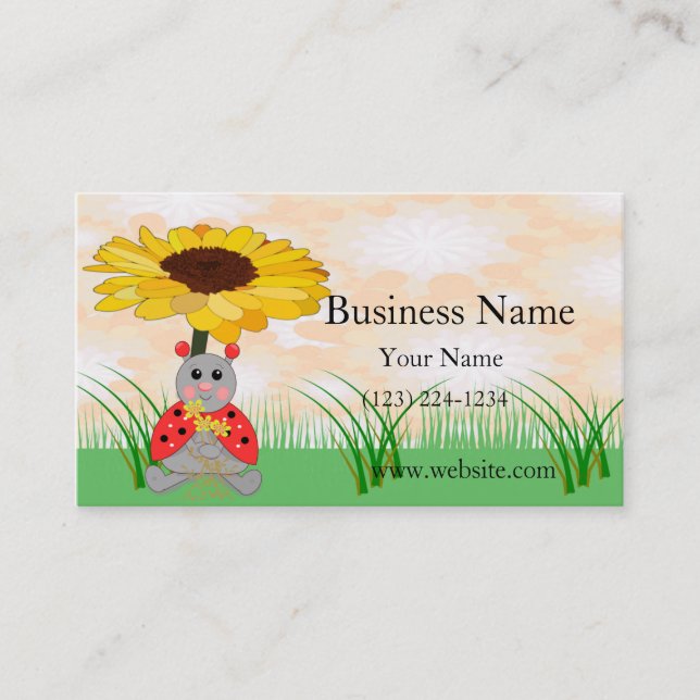 Sweet Ladybug Sitting Under A Sunflower Scene Business Card (Front)