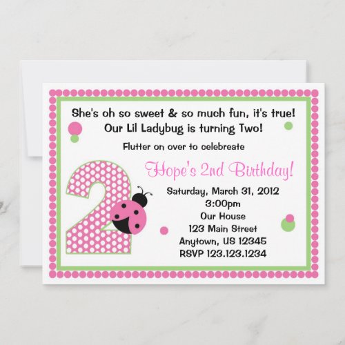 Sweet Ladybug Two Invitation