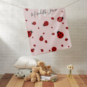 Sweet Ladybugs Pink Red Girly Script Monogram Baby Blanket