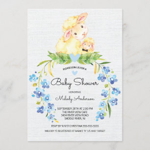 Sweet Lamb Boys Baby Shower Invitation