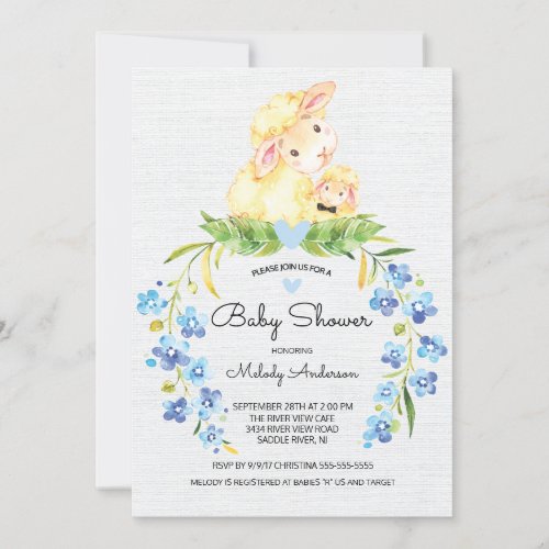 Sweet Lamb Boys Baby Shower Invitation