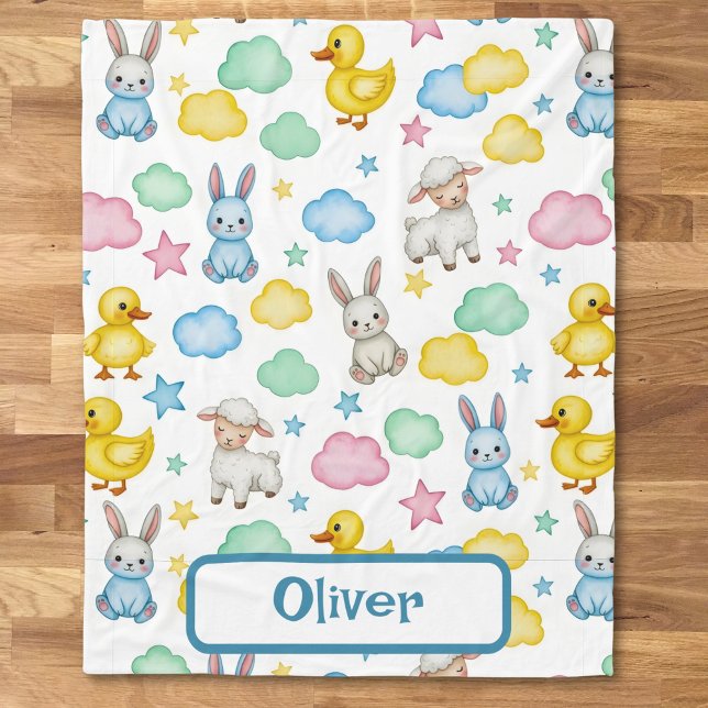 Sweet Lamb, Bunny, and Duckling Pattern Fleece Blanket (Creator Uploaded)