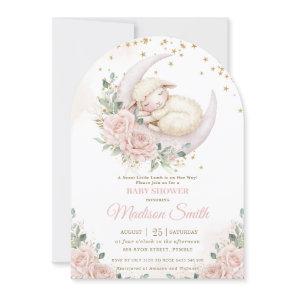 Sweet Lamb Moon Pink Blush Floral Baby Shower Arch Invitation