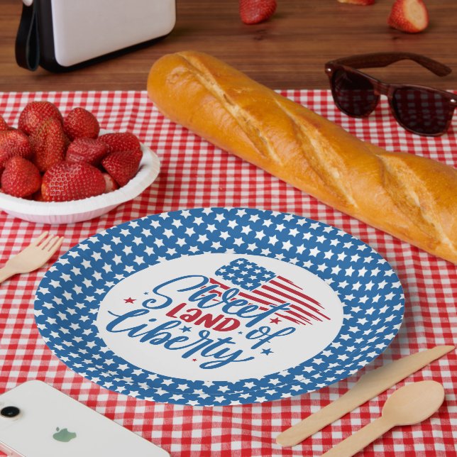 Sweet Land of Liberty Blue Stars Patriotic Paper Plates (Picnic)