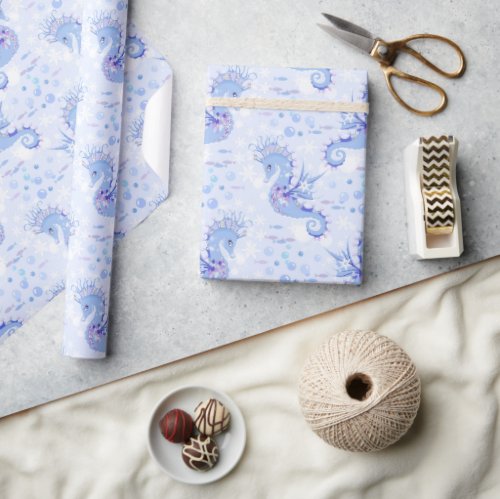 Sweet Lavender Blue Seahorse Nautical Ocean Wrapping Paper