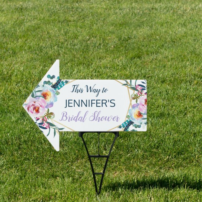 Sweet Lavender Boho Floral Bridal Shower This Way Sign (Insitu)