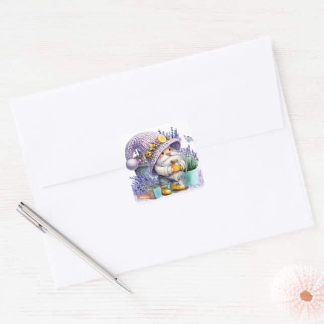 Sweet Lavender Gnome Square Sticker (Envelope)