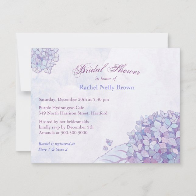 Sweet Lavender Hydrangea Floral Bridal Shower Invitation (Front)