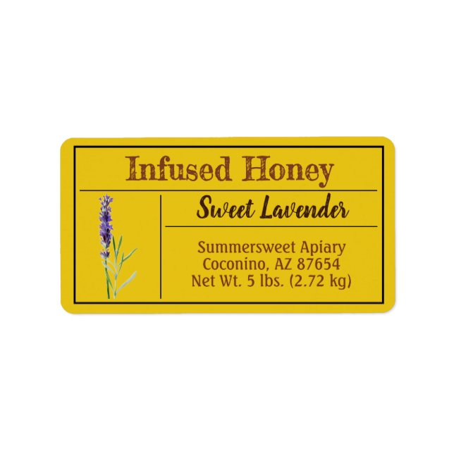 Sweet Lavender Infused Honey Product Label (Front)