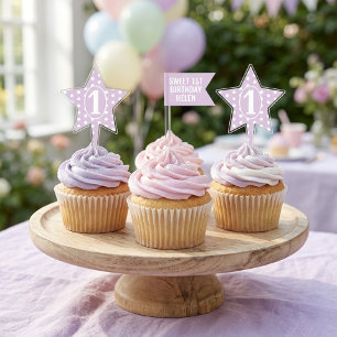 Sweet Lavender Polka Dot Star Cake Topper