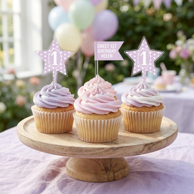  Sweet Lavender Polka Dot Star Cake Topper (Creator Uploaded)