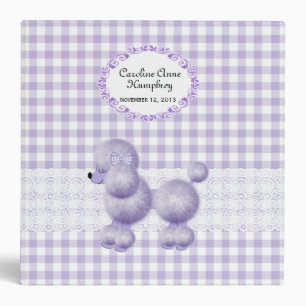Sweet Lavender Poodle Checkered Custom Baby Album 3 Ring Binder