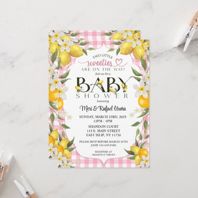 Sweet Lemon Bliss: A Baby Shower to Remember! Invitation (Front/Back In Situ)