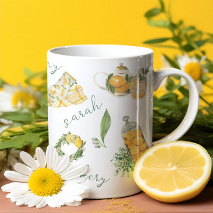 Sweet Lemon Botanical Watercolor Personalized Two-Tone Coffee Mug