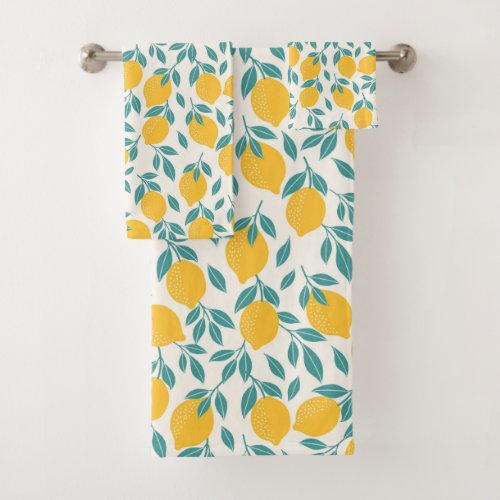 Sweet Lemon Branches Pattern Bath Towel Set