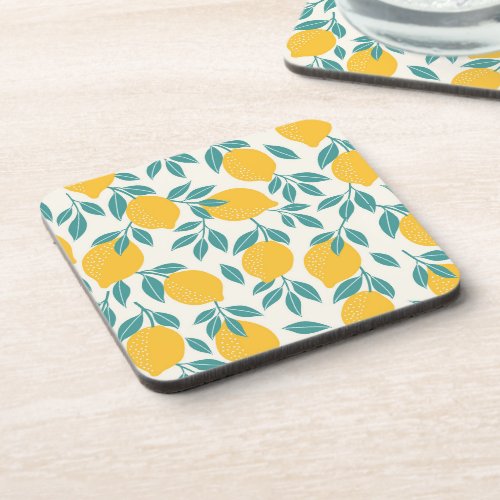 Sweet Lemon Branches Pattern Beverage Coaster