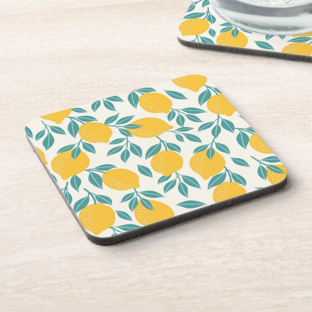 Sweet Lemon Branches Pattern Beverage Coaster (Left Side)