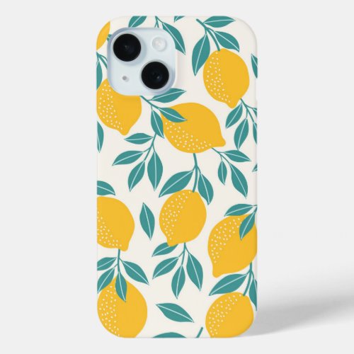Sweet Lemon Branches Pattern iPhone 15 Case