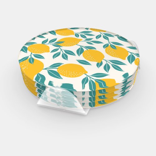 Sweet Lemon Branches Pattern Coaster Set