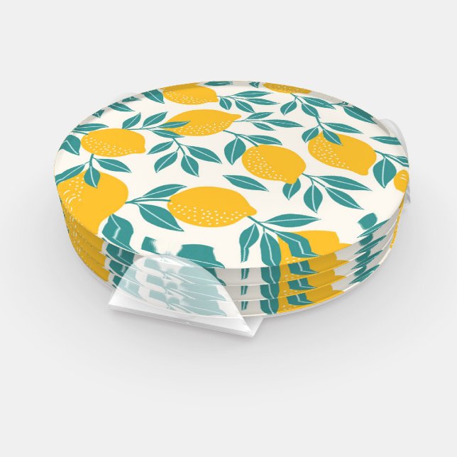 Sweet Lemon Branches Pattern Coaster Set (Set)
