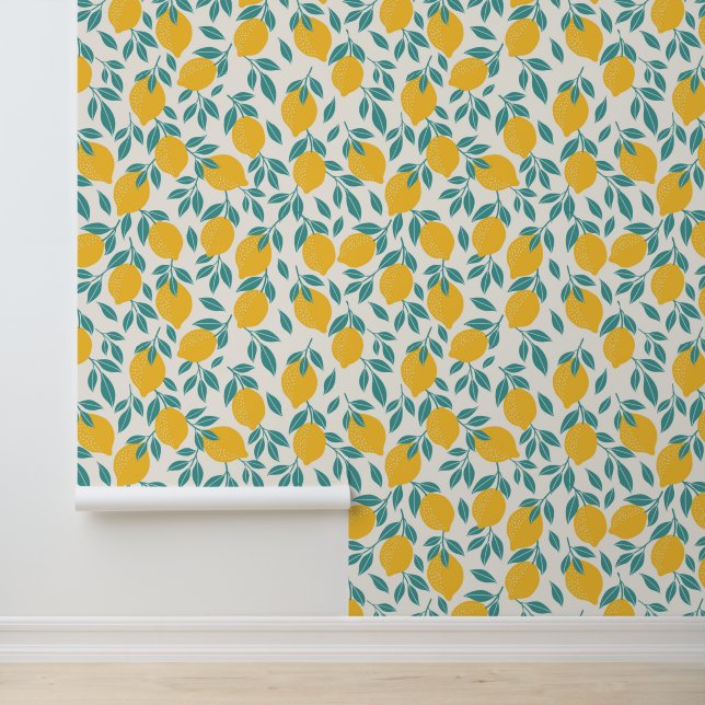 Sweet Lemon Branches Pattern Wallpaper (Application)