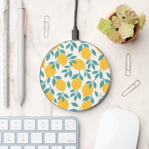 Sweet Lemon Branches Pattern Wireless Charger