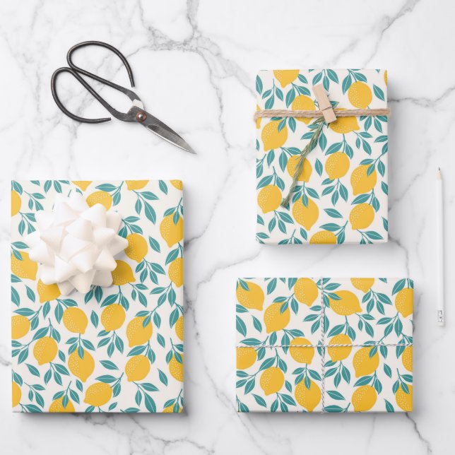 Sweet Lemon Branches Pattern Wrapping Paper Sheets (Front)