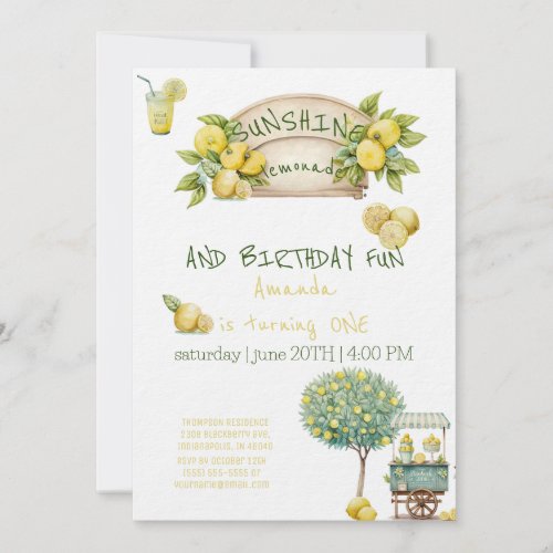 Sweet Lemonade Sunshine Birthday Invitation