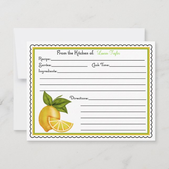 Sweet Lemons Baking Cooking Recipe Cards (Front)