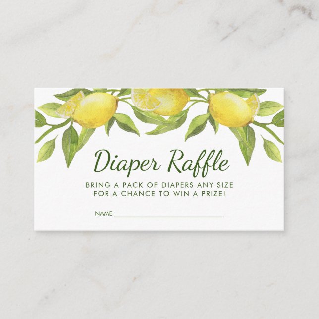 Sweet Lemons & Greenery Baby Shower Diaper Raffle Enclosure Card (Front)