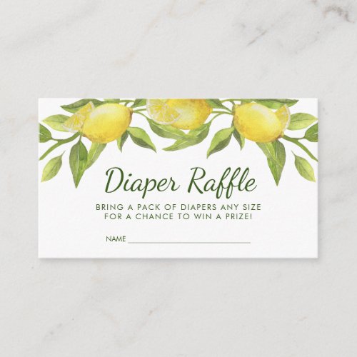 Sweet Lemons  Greenery Baby Shower Diaper Raffle Enclosure Card