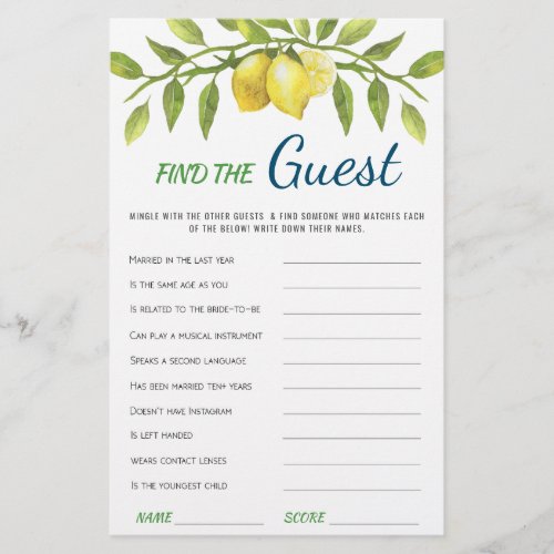 Sweet Lemons  Greenery Chic  Bridal Shower Game