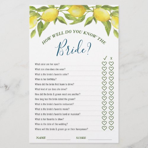 Sweet Lemons  Greenery Chic Bridal Shower Game