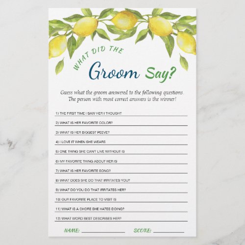 Sweet Lemons  Greenery Chic Bridal Shower Game