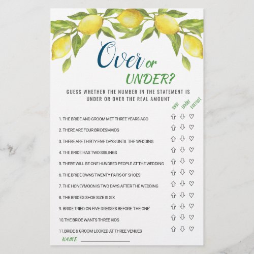 Sweet Lemons  Greenery Chic  Bridal Shower Game