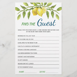 Sweet Lemons & Greenery Chic Bridal Shower Game