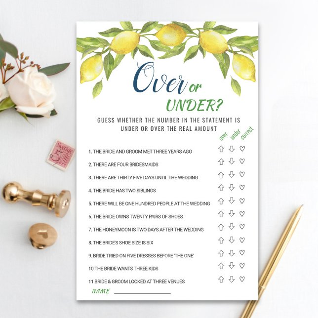 Sweet Lemons & Greenery Chic  Bridal Shower Game (Creator Uploaded)