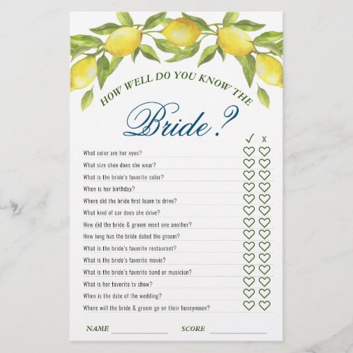 Sweet Lemons  Greenery Chic Bridal Shower Game