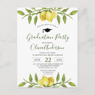 Sweet Lemons Greenery Graduation Party Invitation Postcard