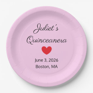 Sweet Letters: Black on Pink Quinceanera  Paper Plates