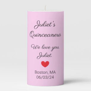 Sweet Letters: Black on Pink Quinceanera Pillar Candle