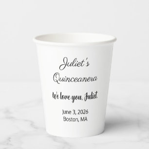 Sweet Letters: Black on White Quinceanera Paper Cups