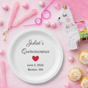 Sweet Letters: Black on White Quinceanera  Paper Plates
