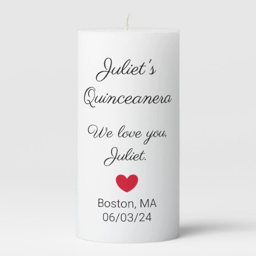 Sweet Letters  Black on White Quinceanera Pillar Candle